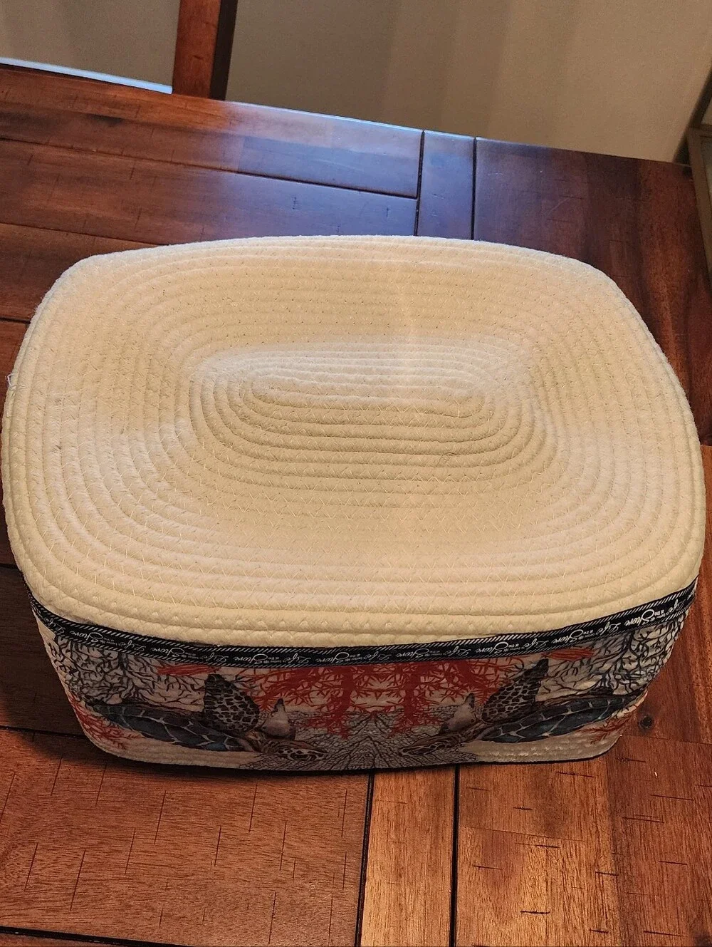 handmade rope basket with nautical print sea turtles with handles10x12x6